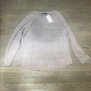 Elegant Ribbed Long Sleeve Top - Light Gray